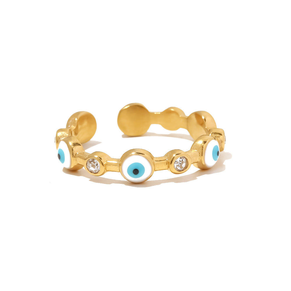 Fashion Devil'S Eye Stainless Steel Plating Inlay Artificial Gemstones Open Ring