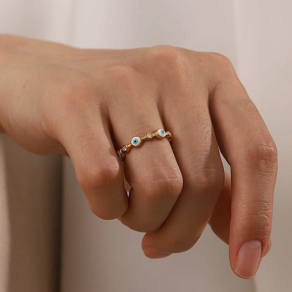 Fashion Devil'S Eye Stainless Steel Plating Inlay Artificial Gemstones Open Ring