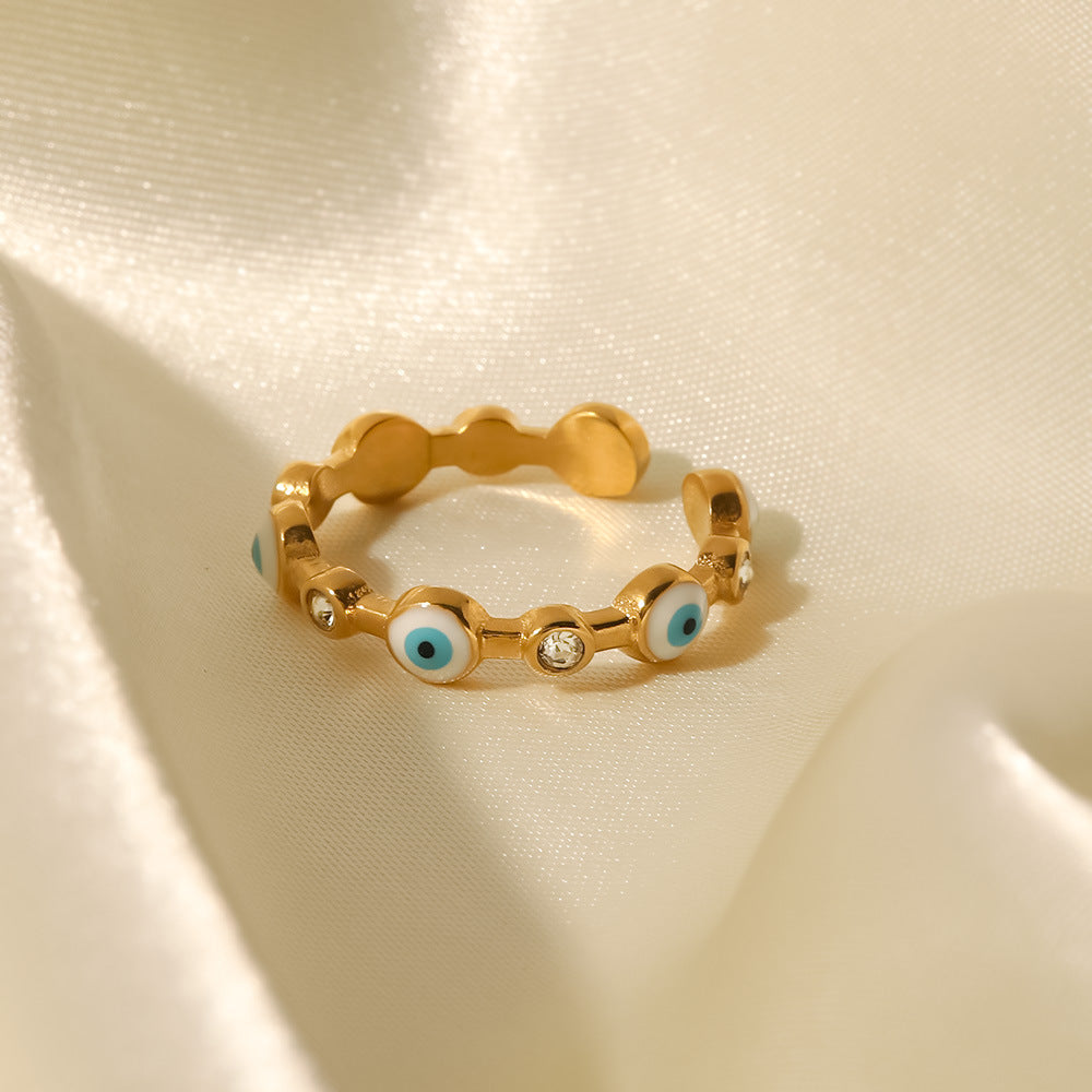 Fashion Devil'S Eye Stainless Steel Plating Inlay Artificial Gemstones Open Ring