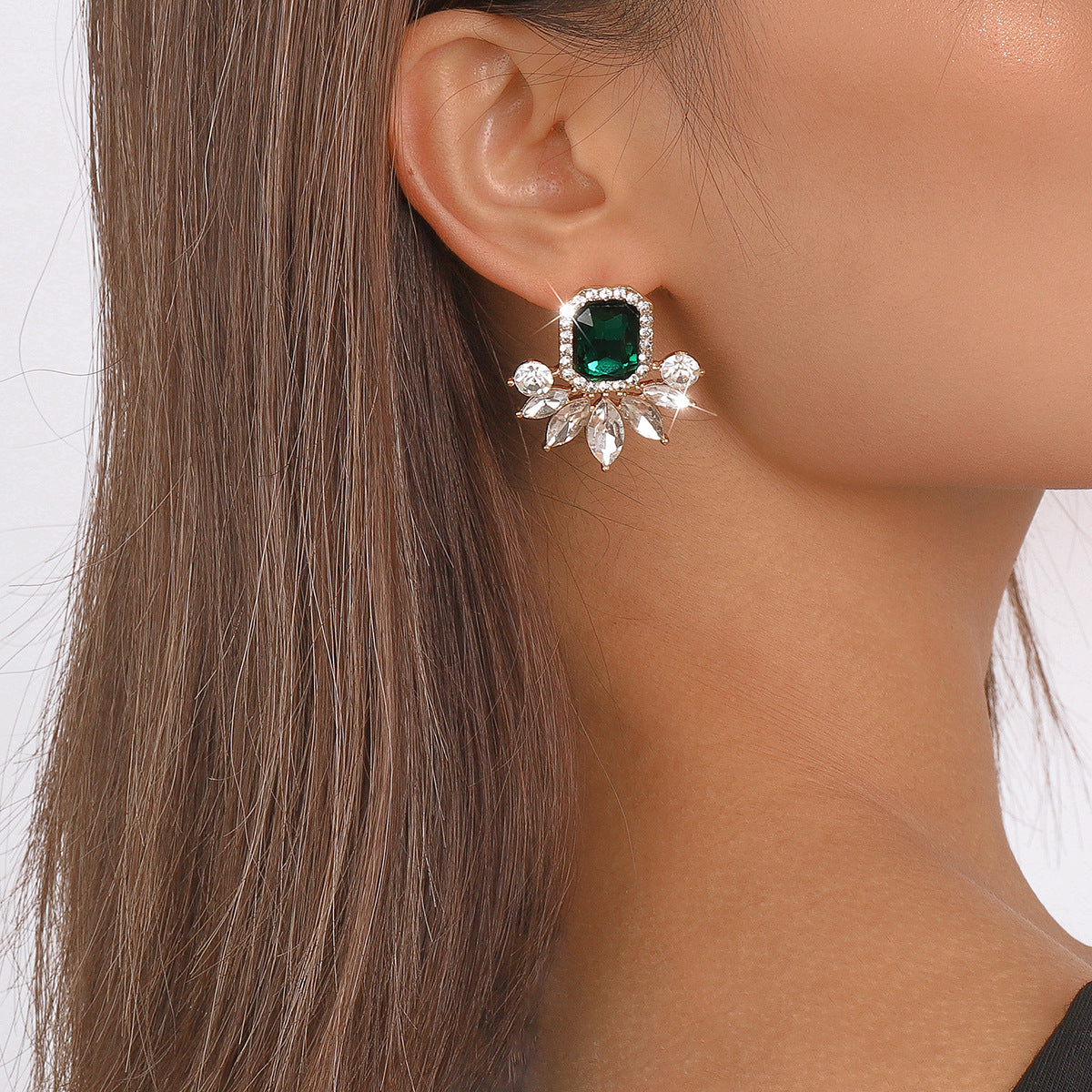 Sweet Square Alloy Plating Inlay Rhinestones Women'S Ear Studs