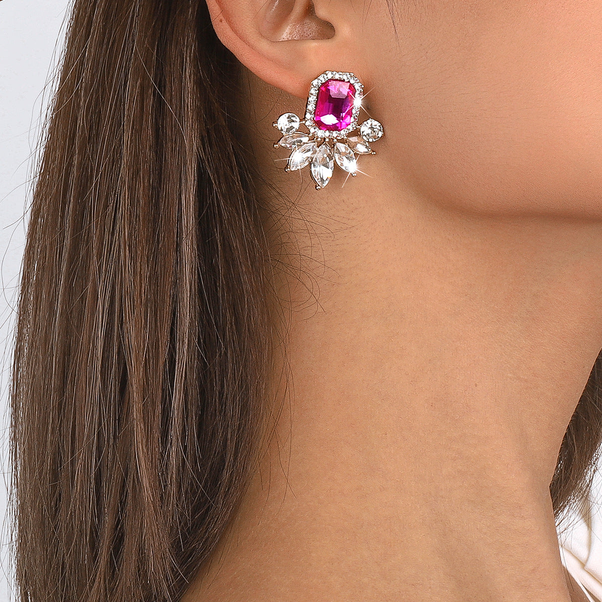 Sweet Square Alloy Plating Inlay Rhinestones Women'S Ear Studs