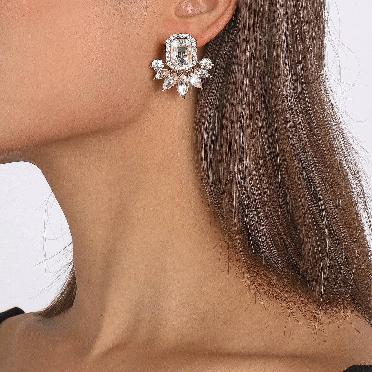 Sweet Square Alloy Plating Inlay Rhinestones Women'S Ear Studs