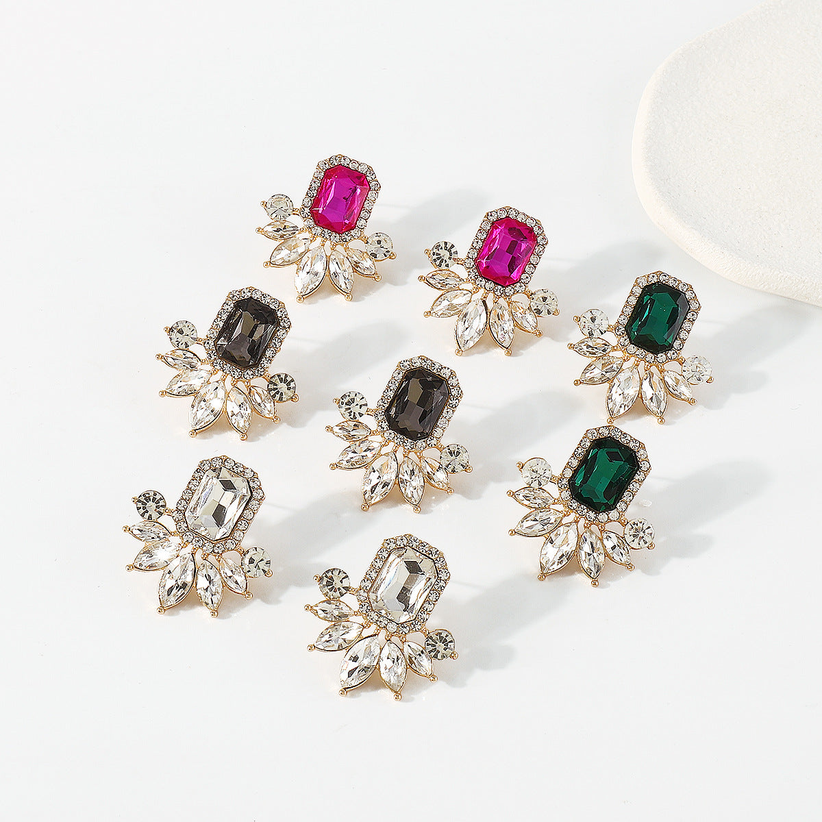 Sweet Square Alloy Plating Inlay Rhinestones Women'S Ear Studs