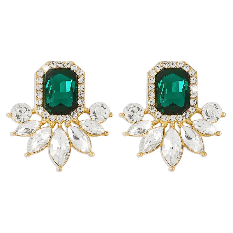 Sweet Square Alloy Plating Inlay Rhinestones Women'S Ear Studs