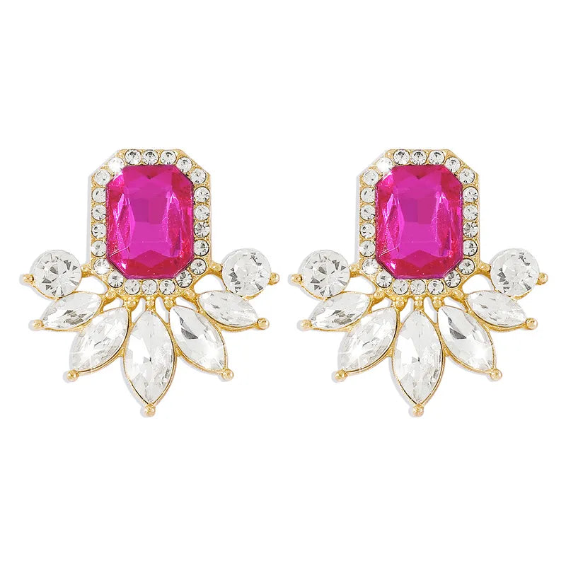 Sweet Square Alloy Plating Inlay Rhinestones Women'S Ear Studs