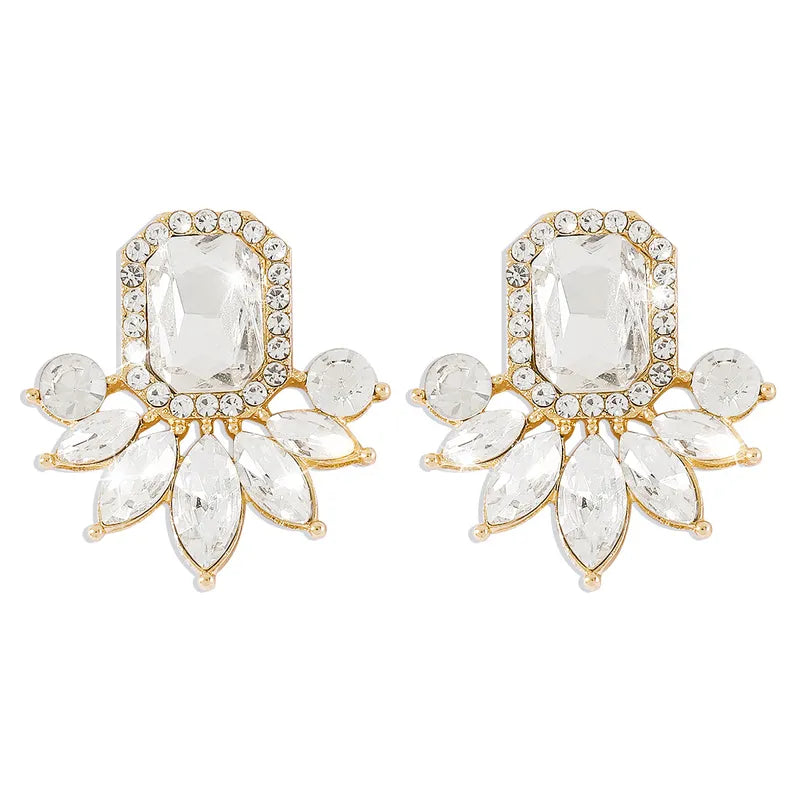 Sweet Square Alloy Plating Inlay Rhinestones Women'S Ear Studs
