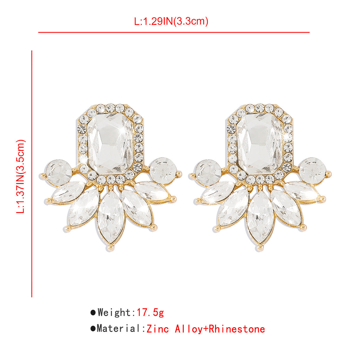 Sweet Square Alloy Plating Inlay Rhinestones Women'S Ear Studs