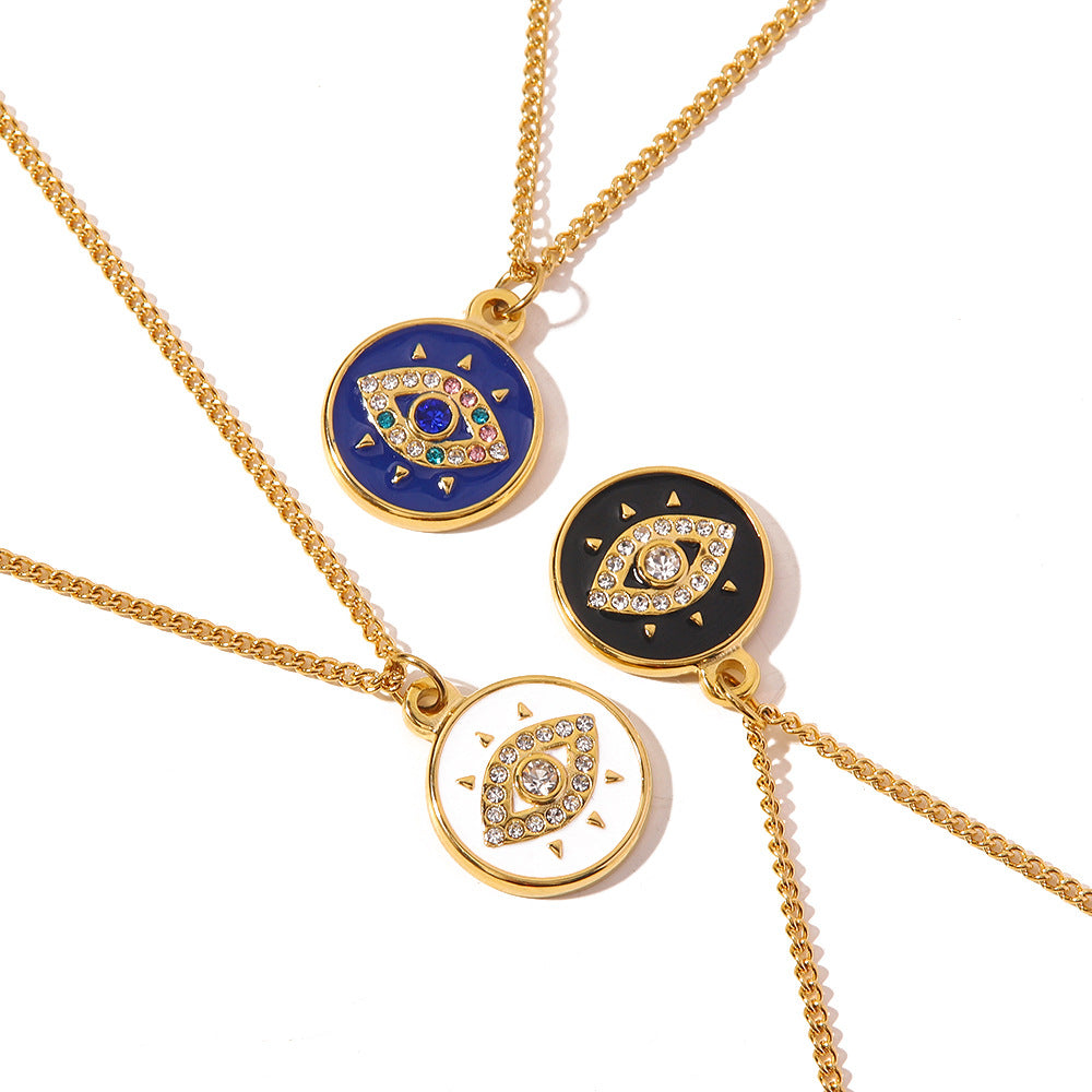 Fashion Devil'S Eye Stainless Steel Plating Artificial Diamond Pendant Necklace