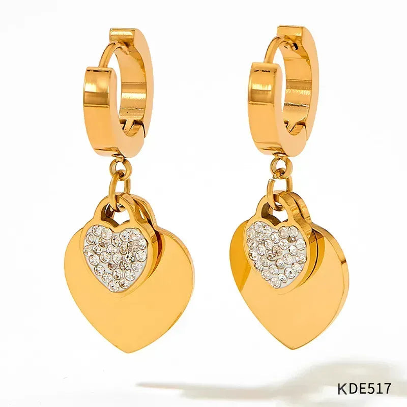 Fashion Heart Shape Stainless Steel Titanium Steel Plating Inlay Zircon Earrings