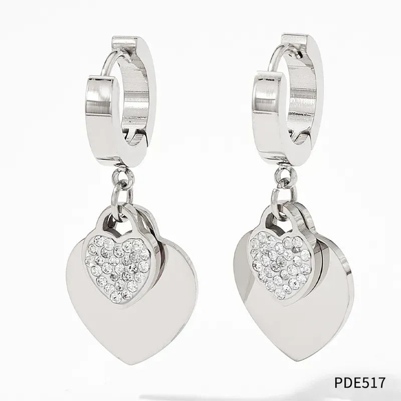 Fashion Heart Shape Stainless Steel Titanium Steel Plating Inlay Zircon Earrings