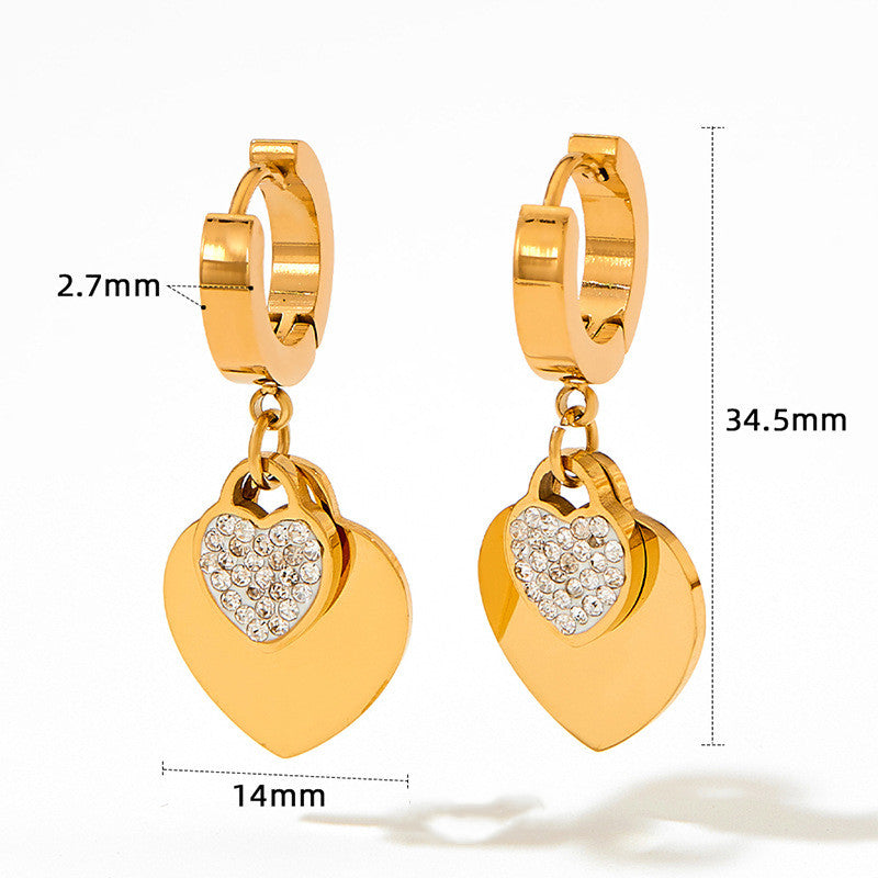 Fashion Heart Shape Stainless Steel Titanium Steel Plating Inlay Zircon Earrings