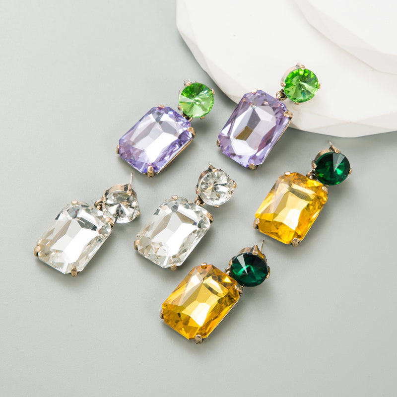 Classic Style Square Alloy Inlay Rhinestones Women'S Drop Earrings