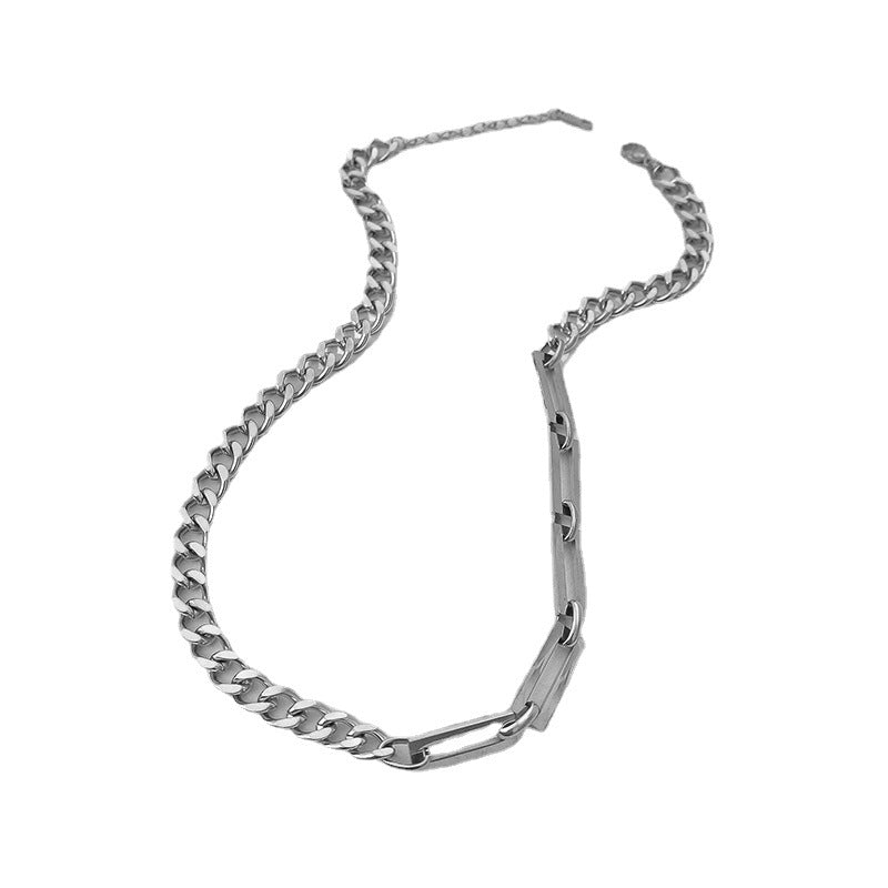Fashion Simple Polished Semicircular Grinding Titanium Steel Necklace & Bracelet, pack of 2