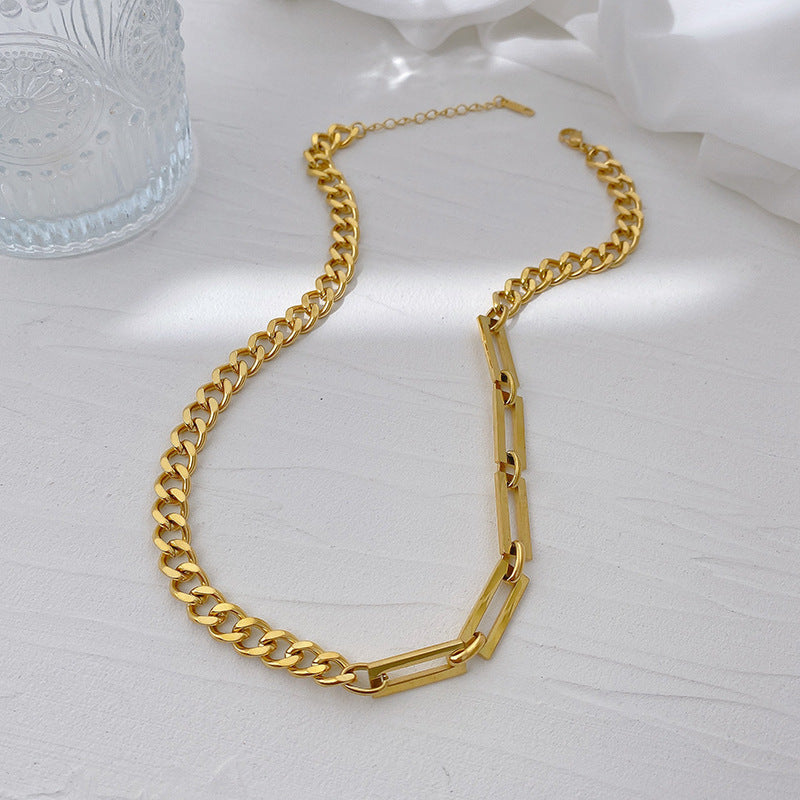 Fashion Simple Polished Semicircular Grinding Titanium Steel Necklace & Bracelet, pack of 2