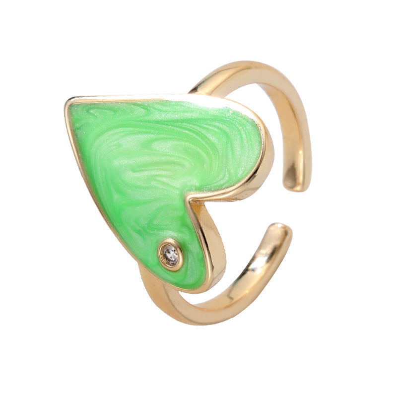 Fashion Heart Shape Copper Enamel Zircon Open Ring