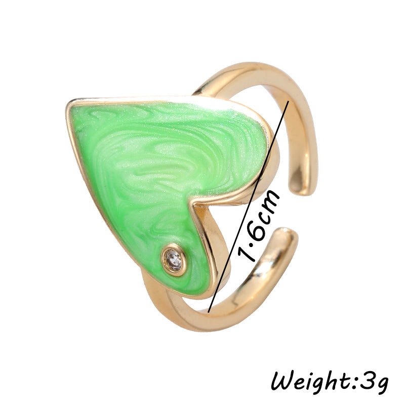 Fashion Heart Shape Copper Enamel Zircon Open Ring