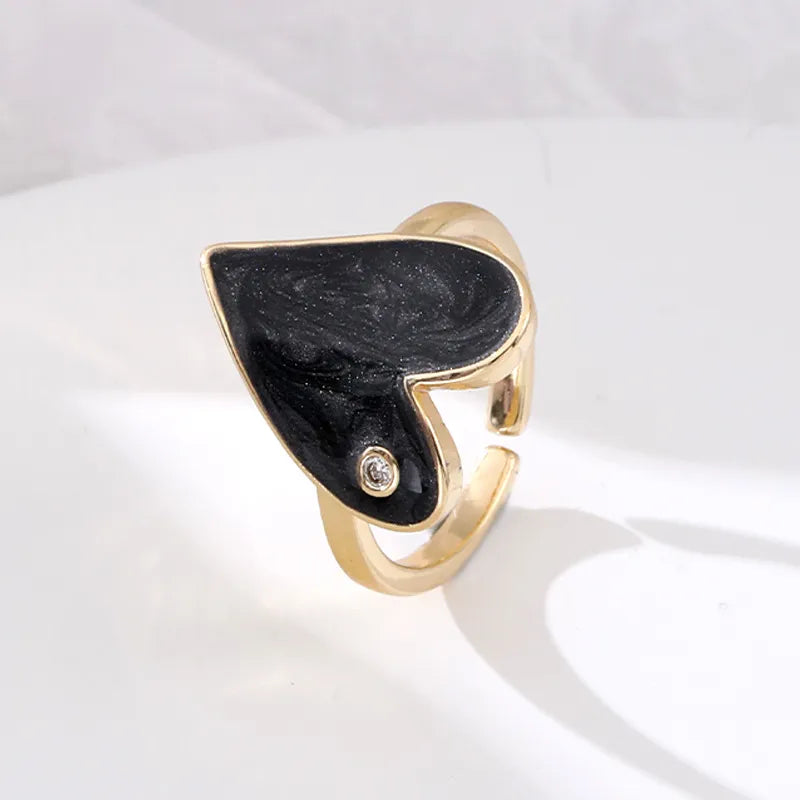 Fashion Heart Shape Copper Enamel Zircon Open Ring
