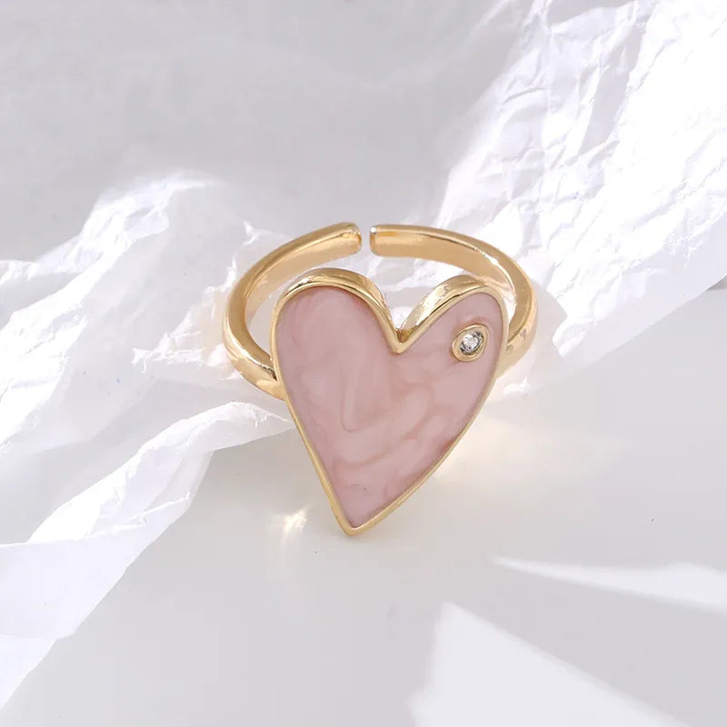 Fashion Heart Shape Copper Enamel Zircon Open Ring