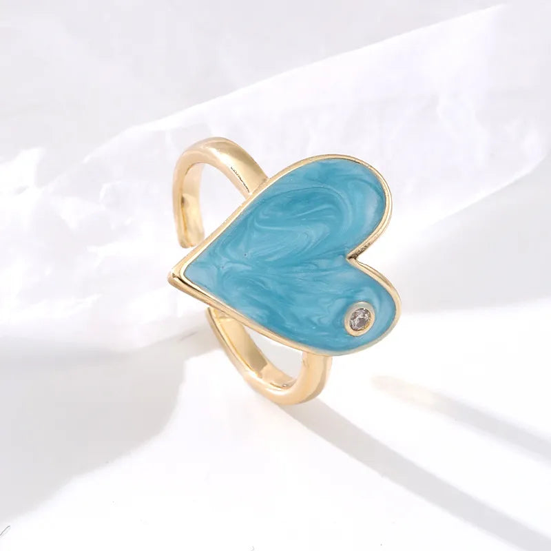 Fashion Heart Shape Copper Enamel Zircon Open Ring