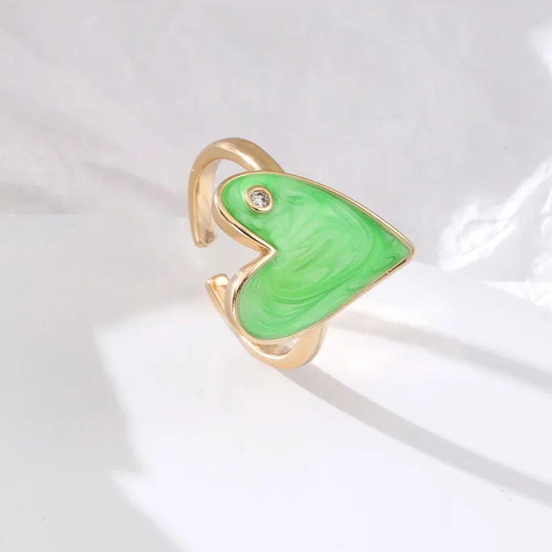 Fashion Heart Shape Copper Enamel Zircon Open Ring