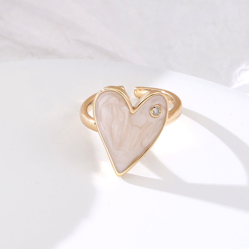 Fashion Heart Shape Copper Enamel Zircon Open Ring
