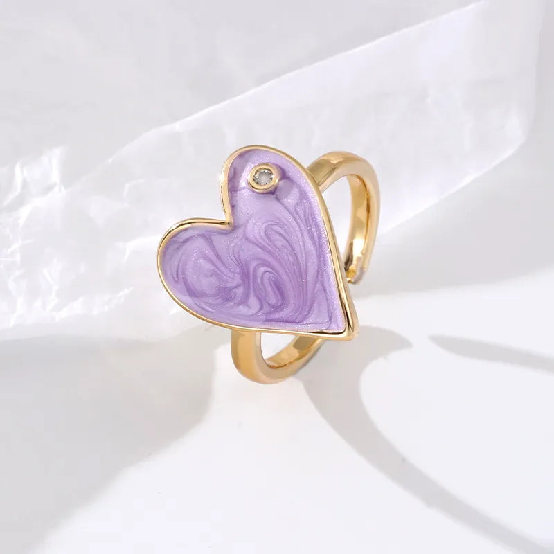 Fashion Heart Shape Copper Enamel Zircon Open Ring