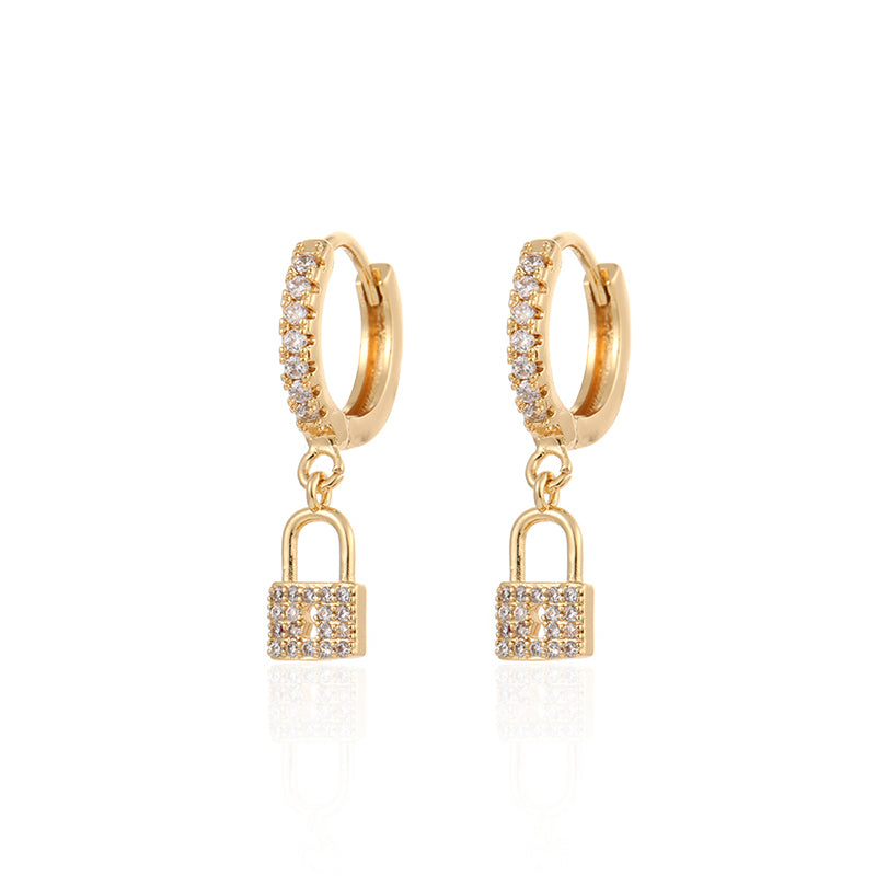 Shiny Lock Copper Plating Drop Earrings with Inlay Zircon