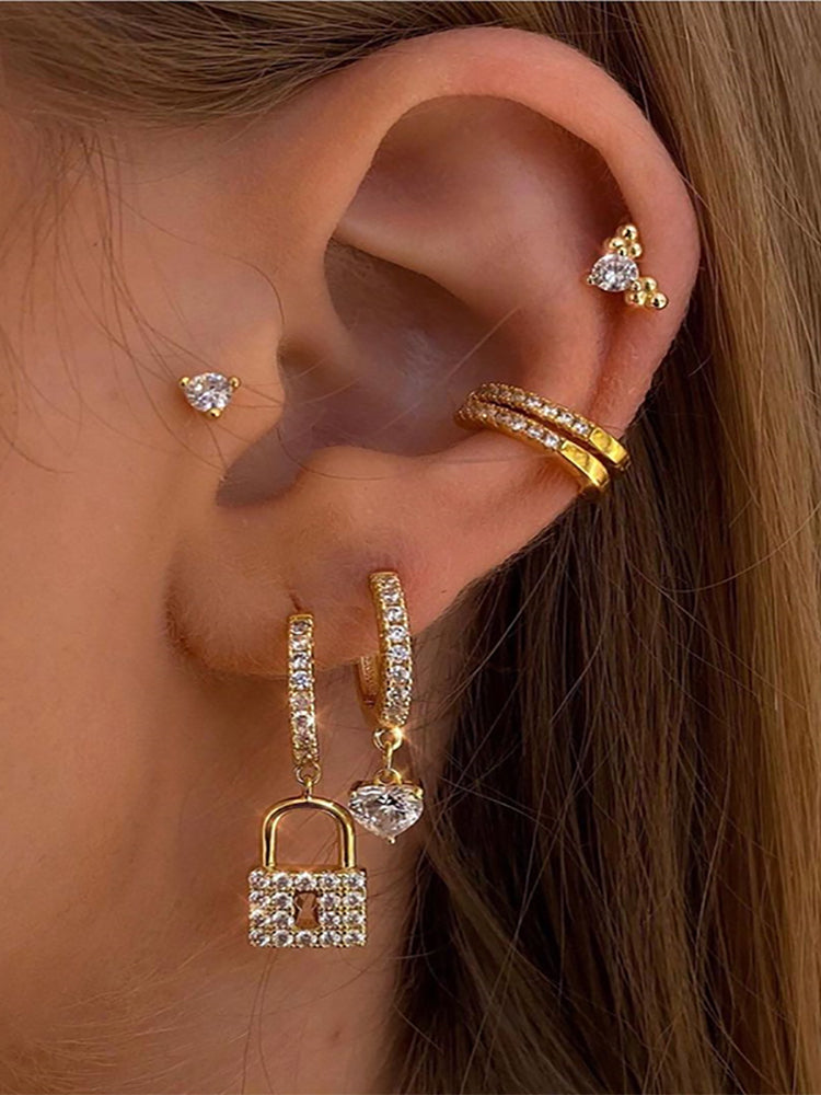 Shiny Lock Copper Plating Drop Earrings with Inlay Zircon