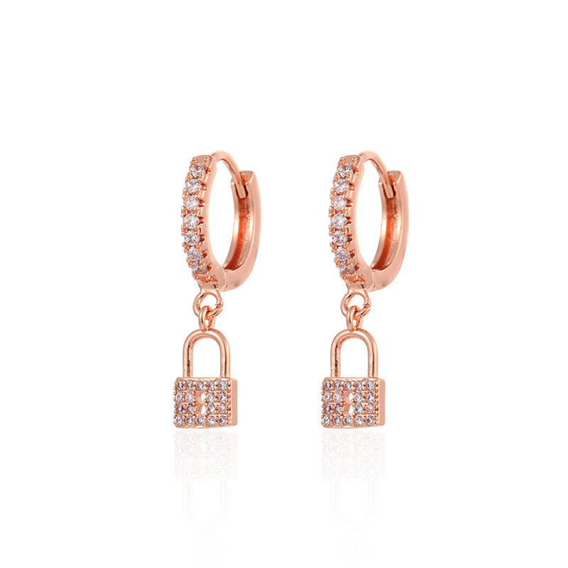 Shiny Lock Copper Plating Drop Earrings with Inlay Zircon