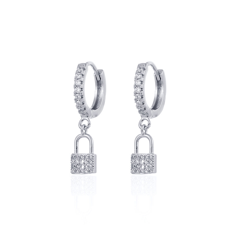Shiny Lock Copper Plating Drop Earrings with Inlay Zircon