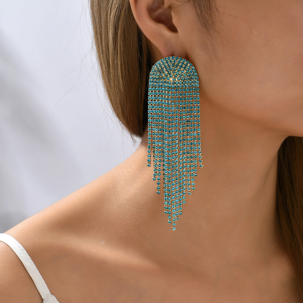 Vintage Style Tassel Metal Inlay Rhinestones Women'S Drop Earrings