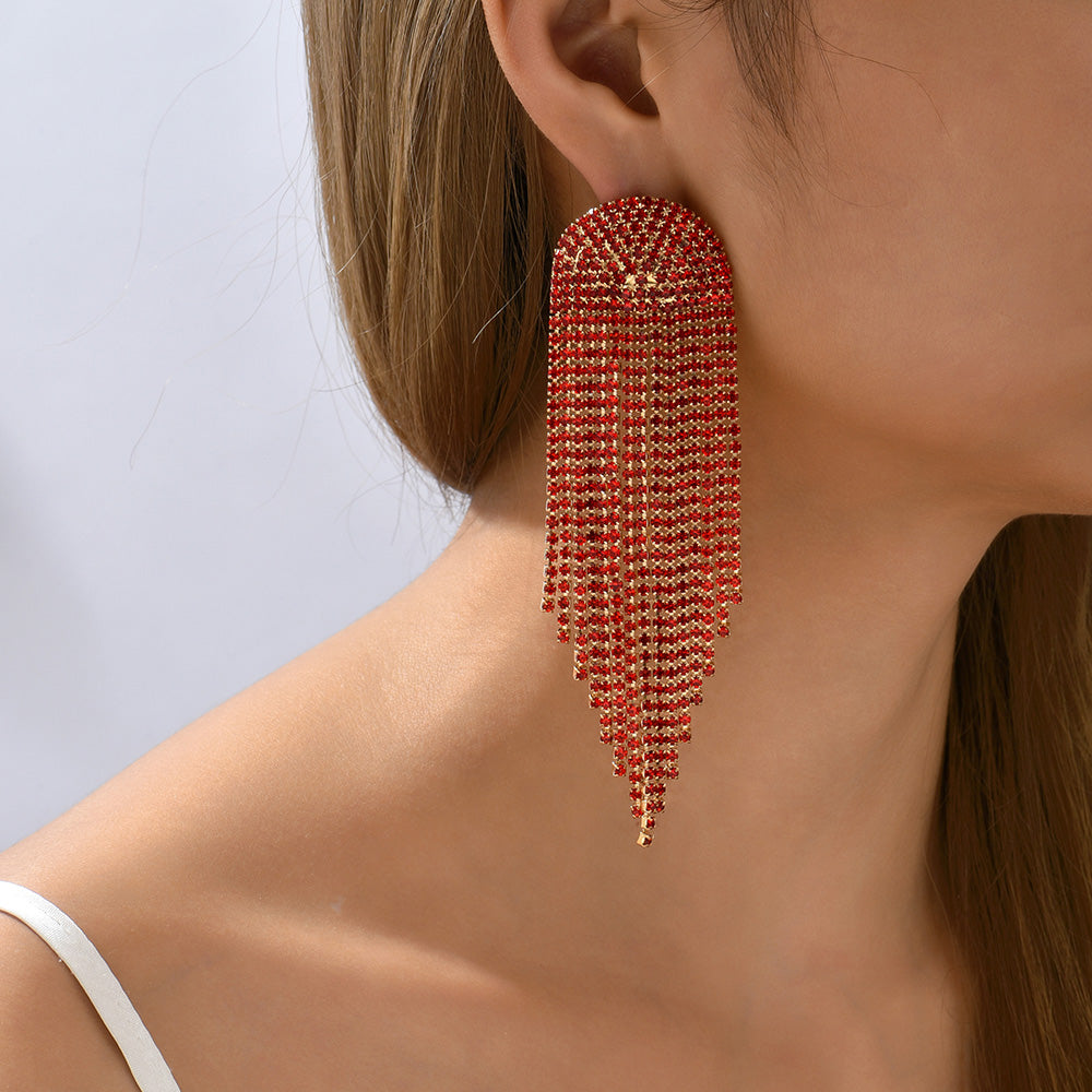Vintage Style Tassel Metal Inlay Rhinestones Women'S Drop Earrings