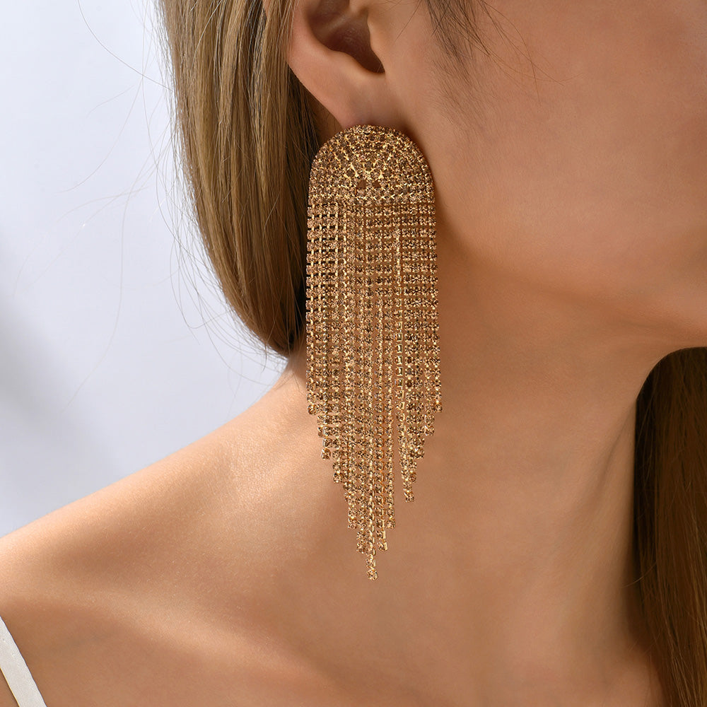 Vintage Style Tassel Metal Inlay Rhinestones Women'S Drop Earrings