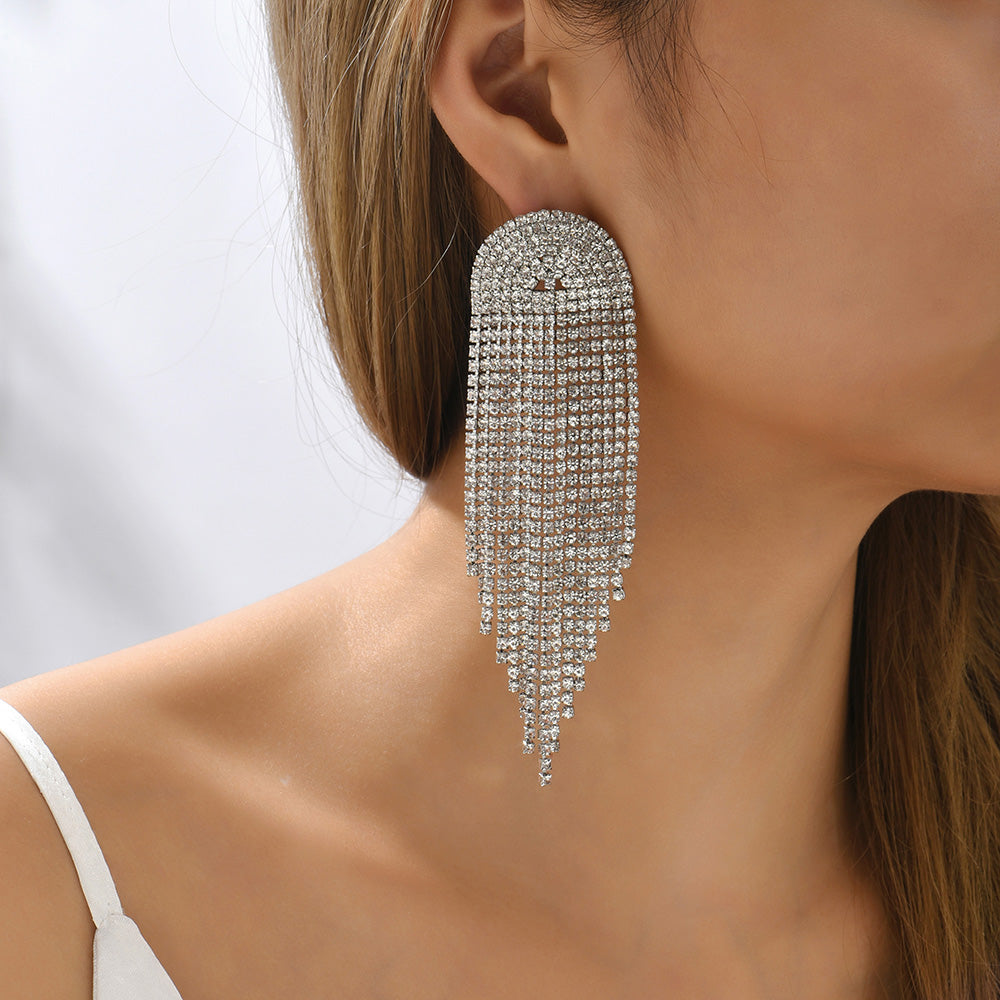 Vintage Style Tassel Metal Inlay Rhinestones Women'S Drop Earrings