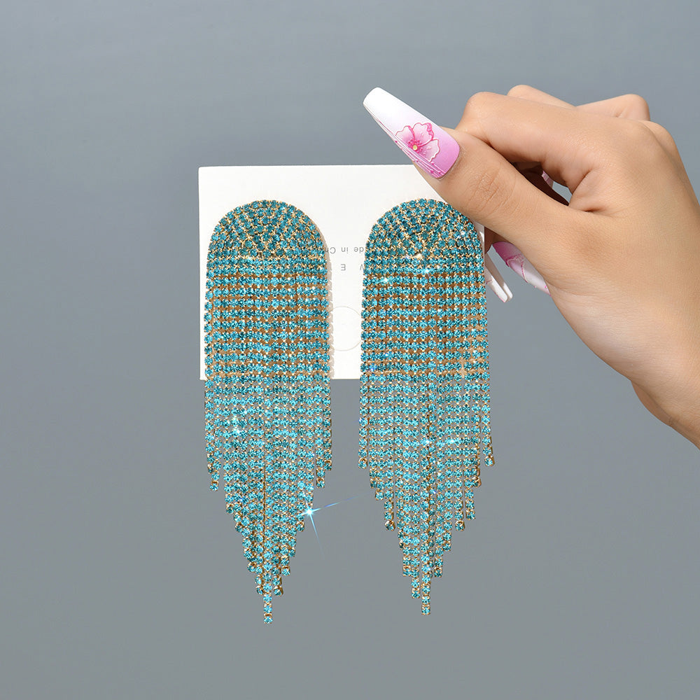 Vintage Style Tassel Metal Inlay Rhinestones Women'S Drop Earrings