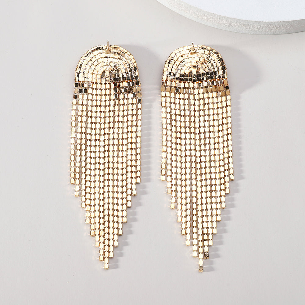 Vintage Style Tassel Metal Inlay Rhinestones Women'S Drop Earrings