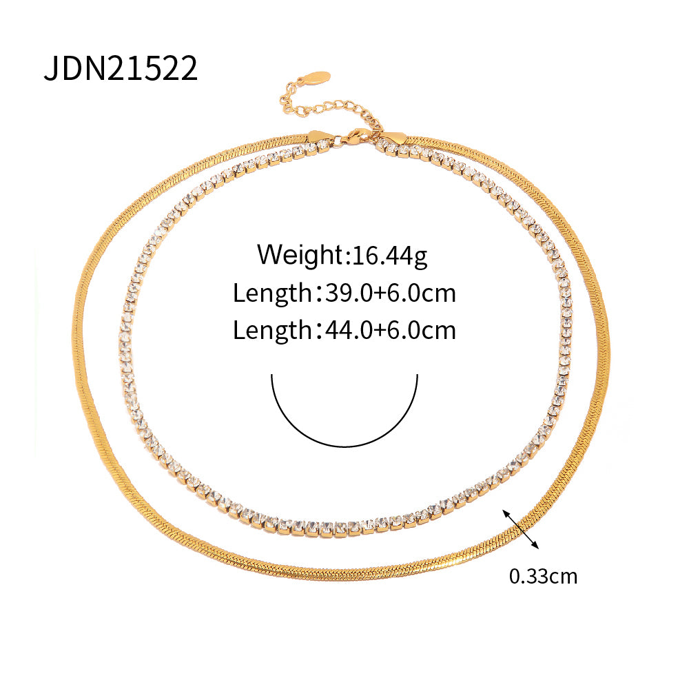 Fashion Round Stainless Steel Plating Inlay Artificial Diamond Layered Necklaces