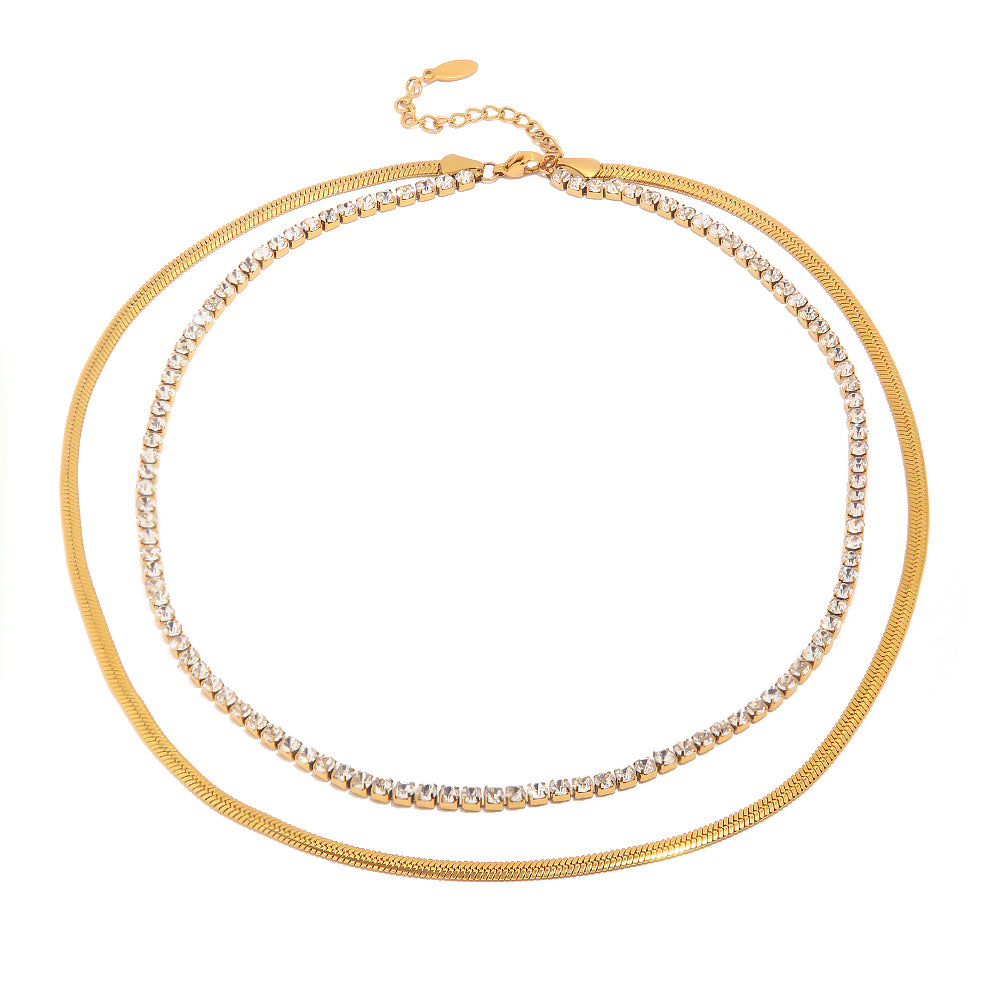 Fashion Round Stainless Steel Plating Inlay Artificial Diamond Layered Necklaces