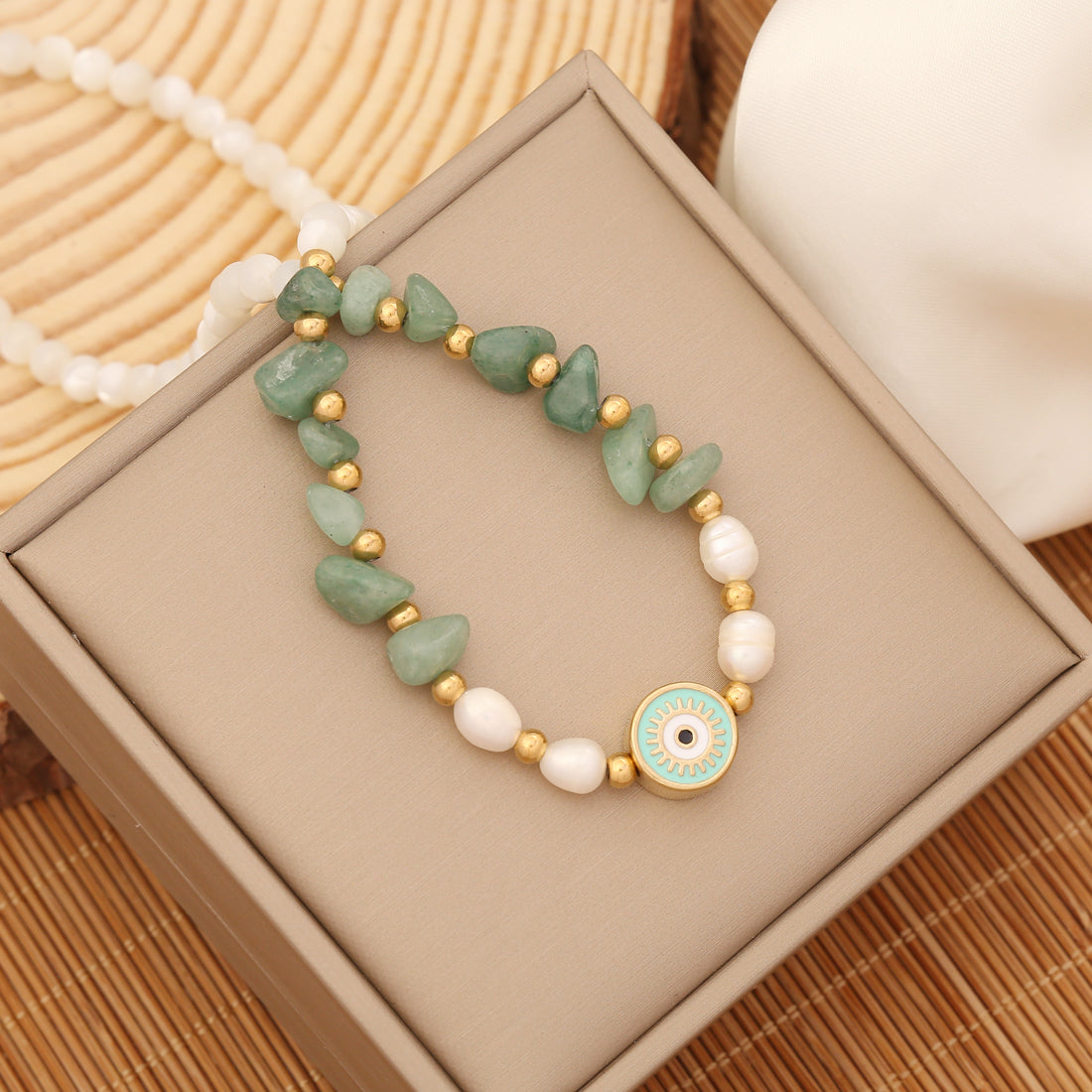 Bohemian Eye Stainless Steel Natural Stone Beaded Necklace