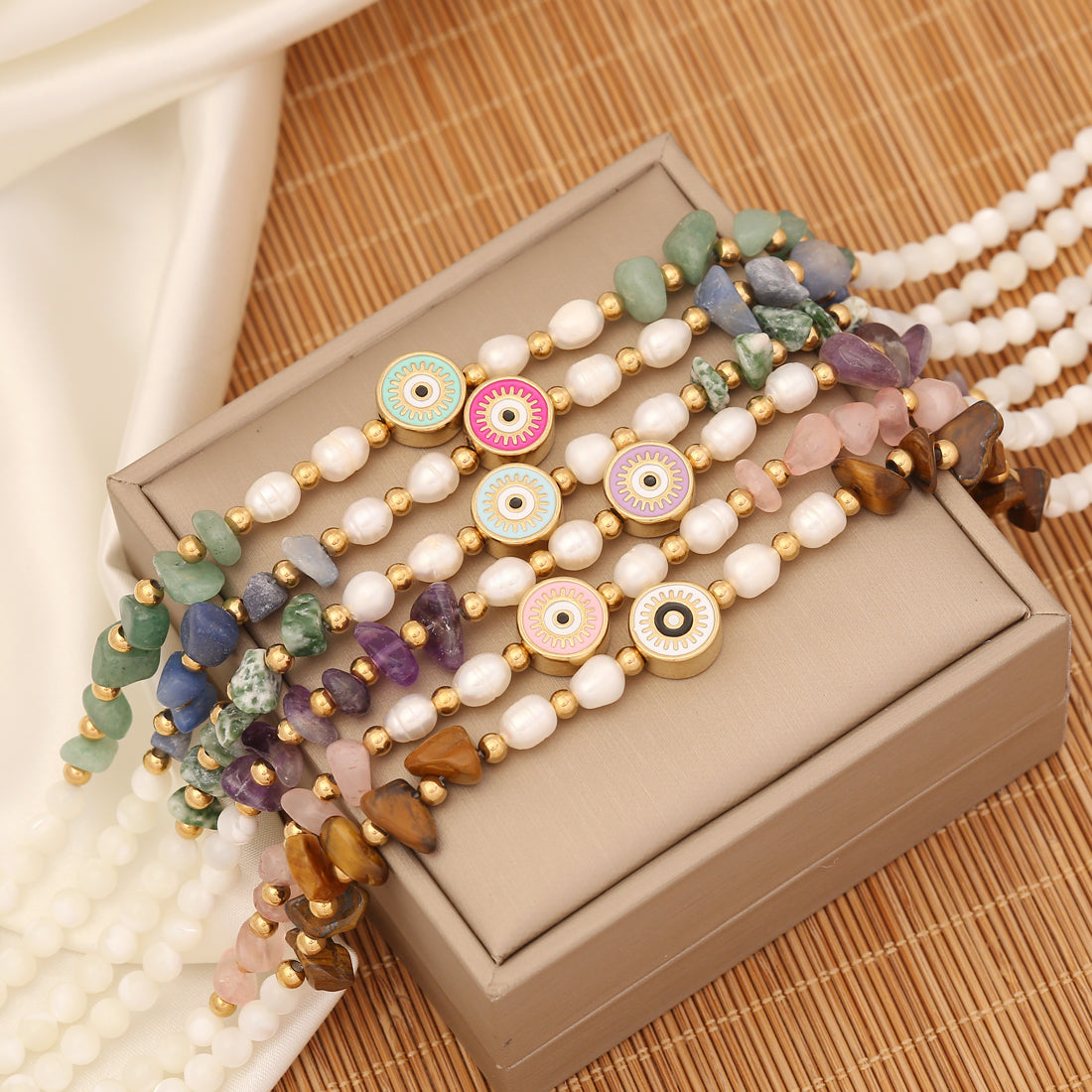 Bohemian Eye Stainless Steel Natural Stone Beaded Necklace