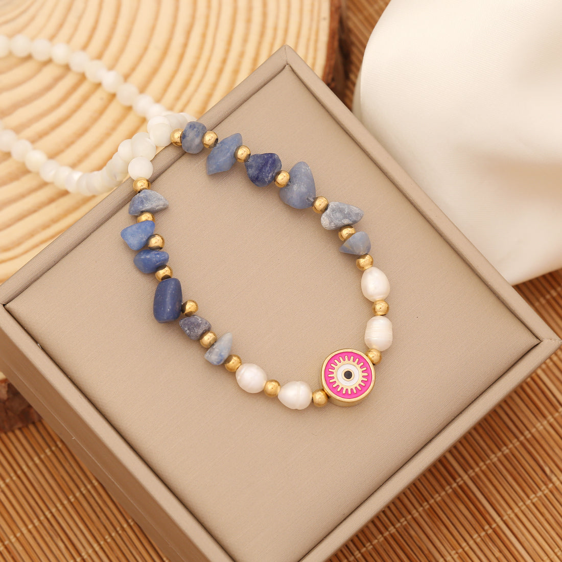 Bohemian Eye Stainless Steel Natural Stone Beaded Necklace