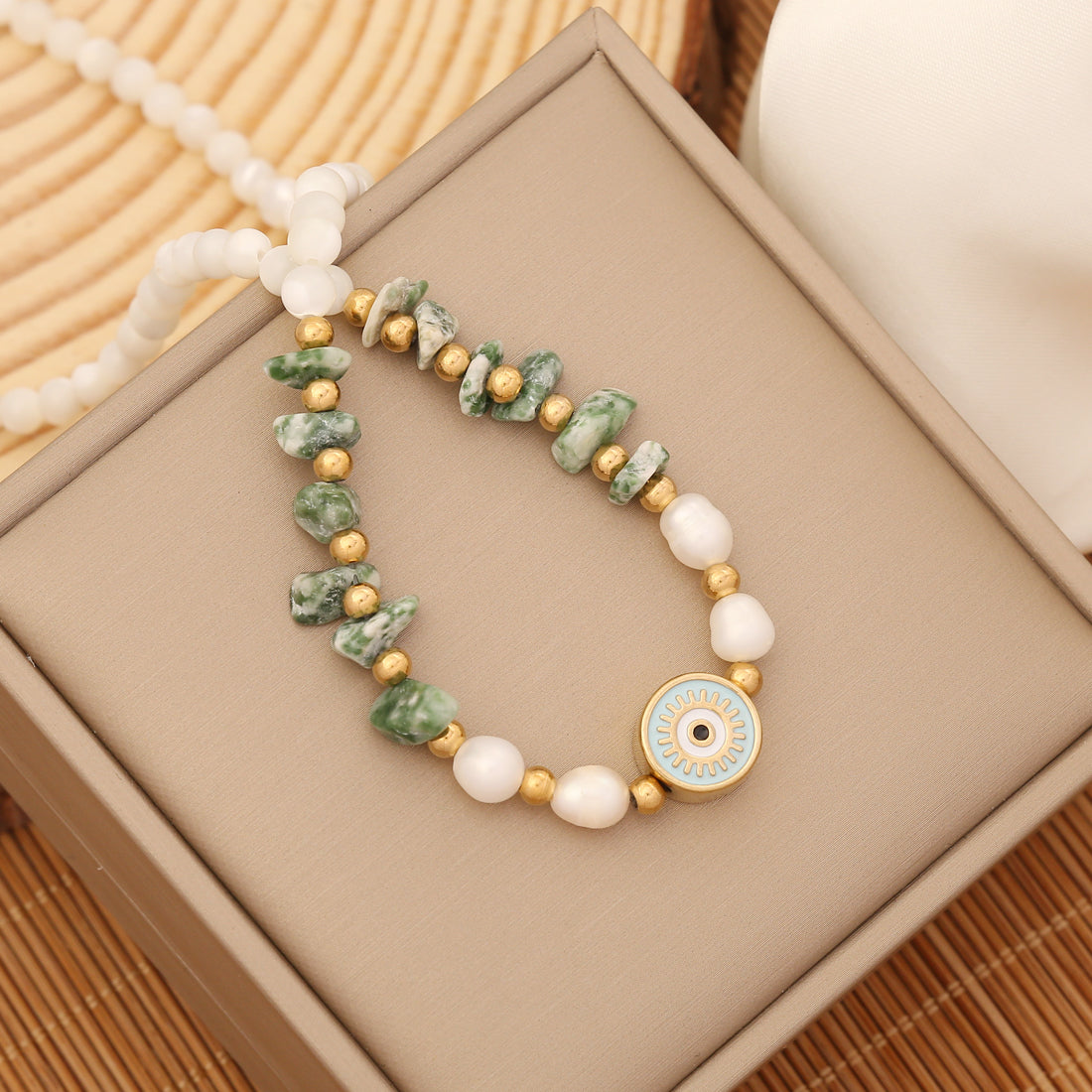 Bohemian Eye Stainless Steel Natural Stone Beaded Necklace