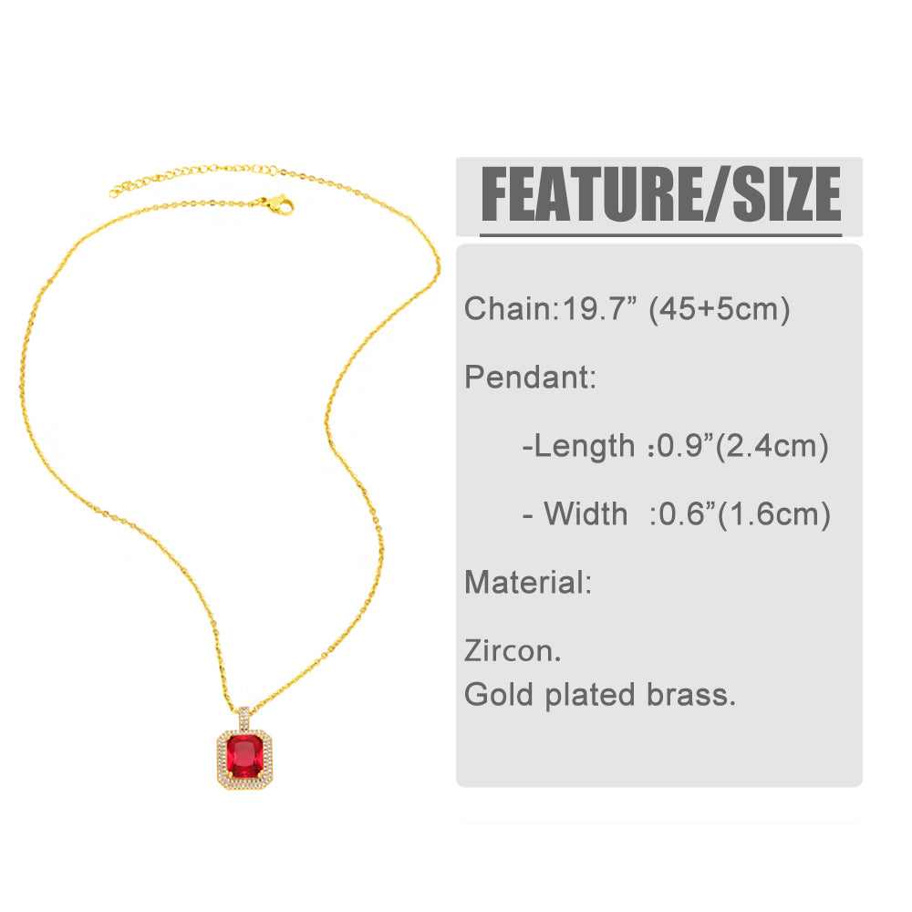 Square Copper Plating Inlay Zircon 18K Gold Plated Pendant Necklace