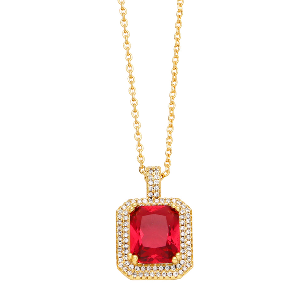 Square Copper Plating Inlay Zircon 18K Gold Plated Pendant Necklace