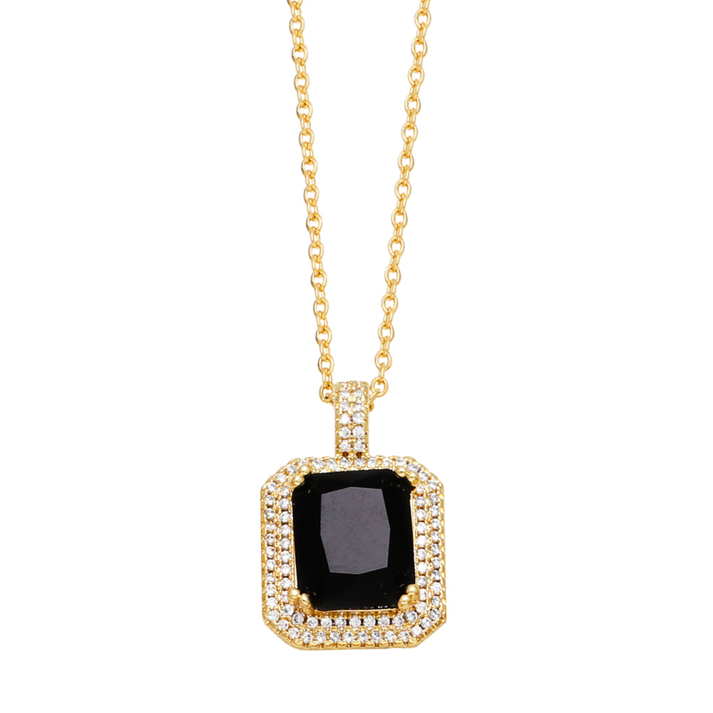 Square Copper Plating Inlay Zircon 18K Gold Plated Pendant Necklace