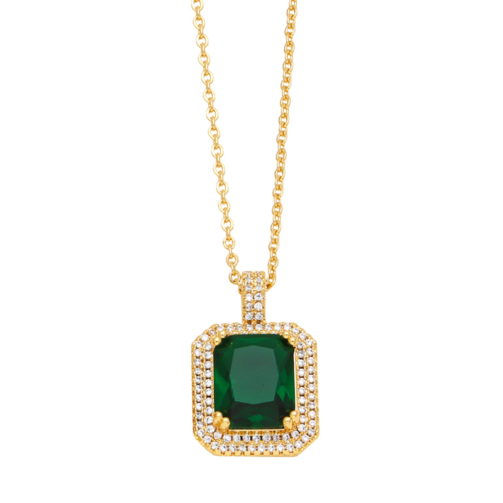 Square Copper Plating Inlay Zircon 18K Gold Plated Pendant Necklace