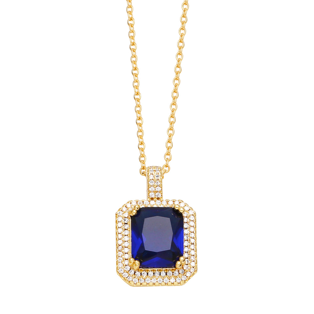 Square Copper Plating Inlay Zircon 18K Gold Plated Pendant Necklace