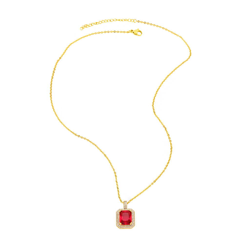 Square Copper Plating Inlay Zircon 18K Gold Plated Pendant Necklace