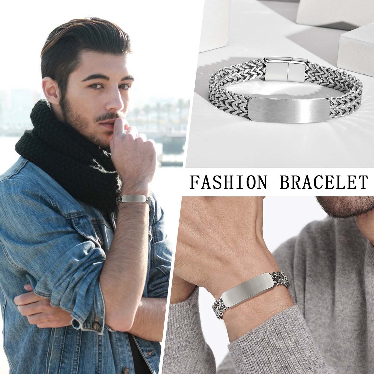 Solid Color Stainless Steel Layered Handmade Polishing Men'S Bracelets