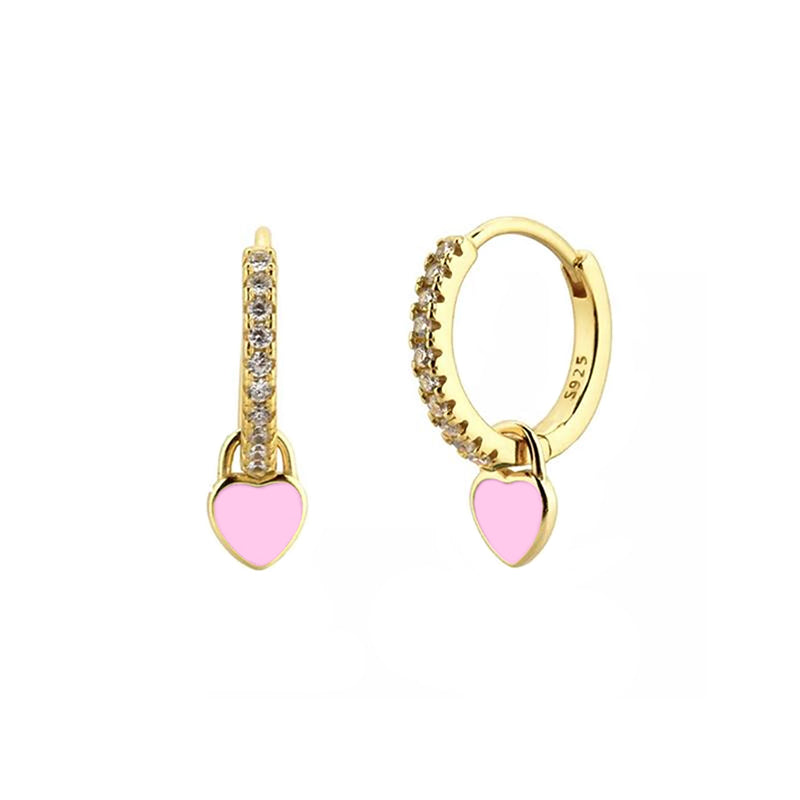 French Style Sweet Heart Shape Drop Earrings by Copper with Enamel Plating and Inlay Zircon
